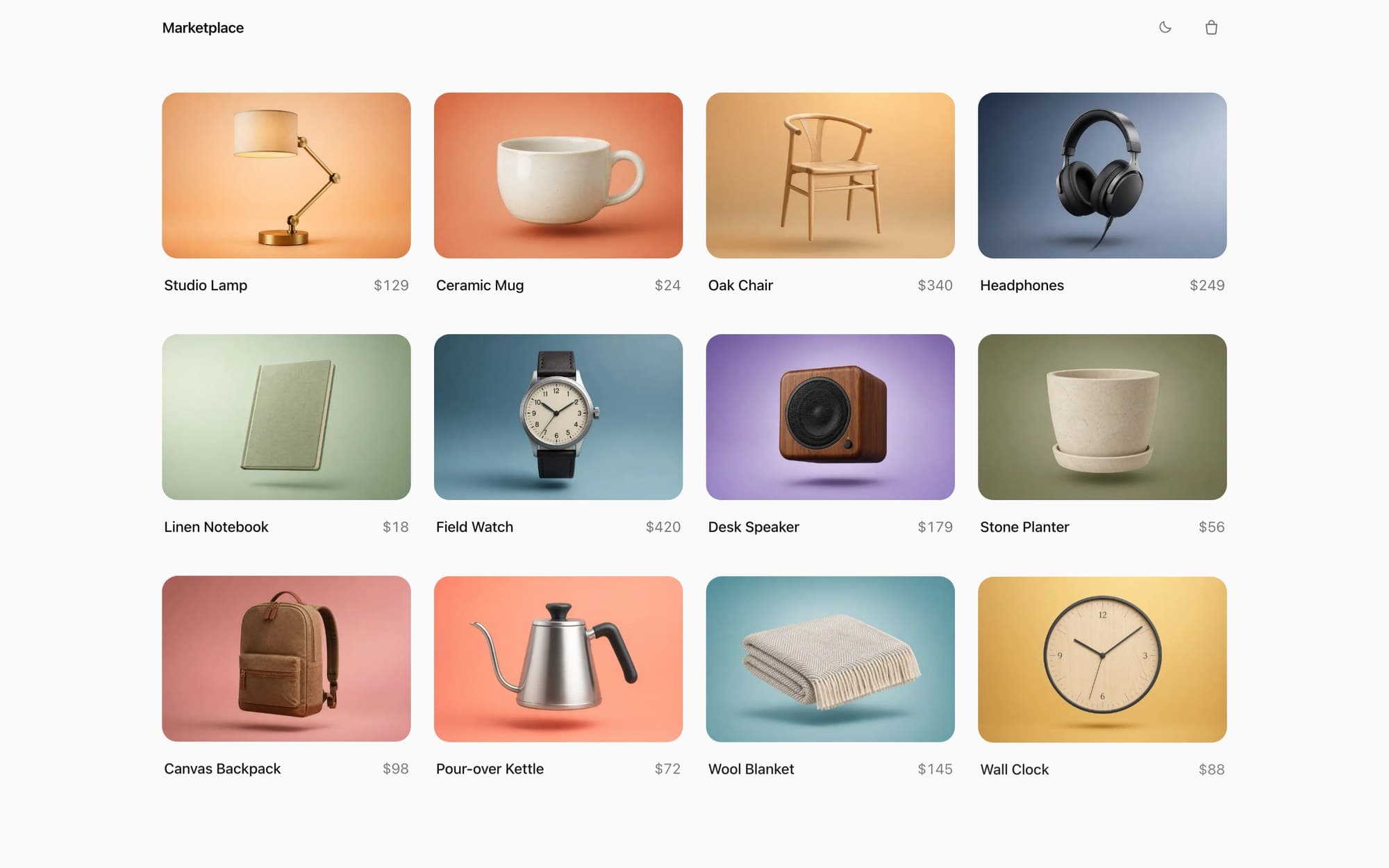 A grid of studio product renders in the Marketplace app