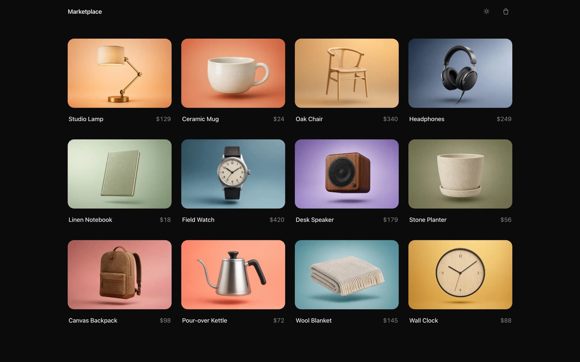 A grid of studio product renders in the Marketplace app